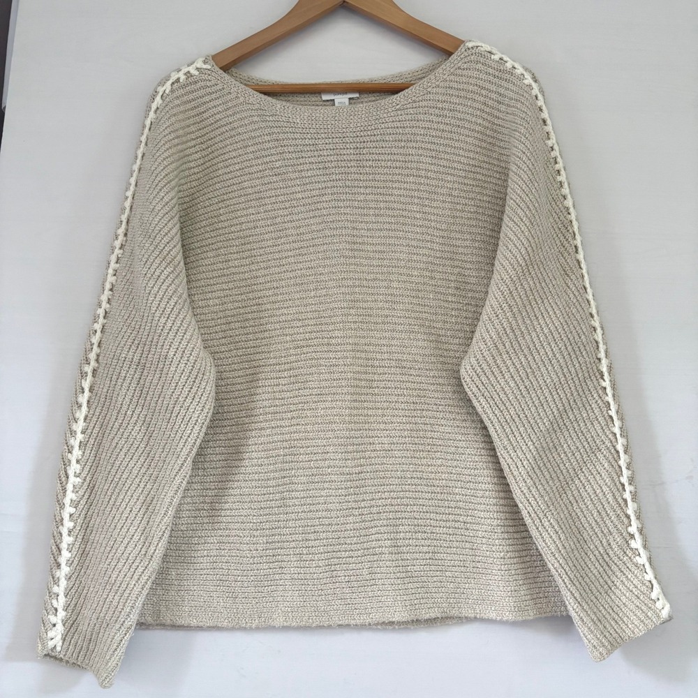 Pure Jill‎ - J. Jill Ribbed Knit Sweater Oatmeal Beige Crochet Trim Medium